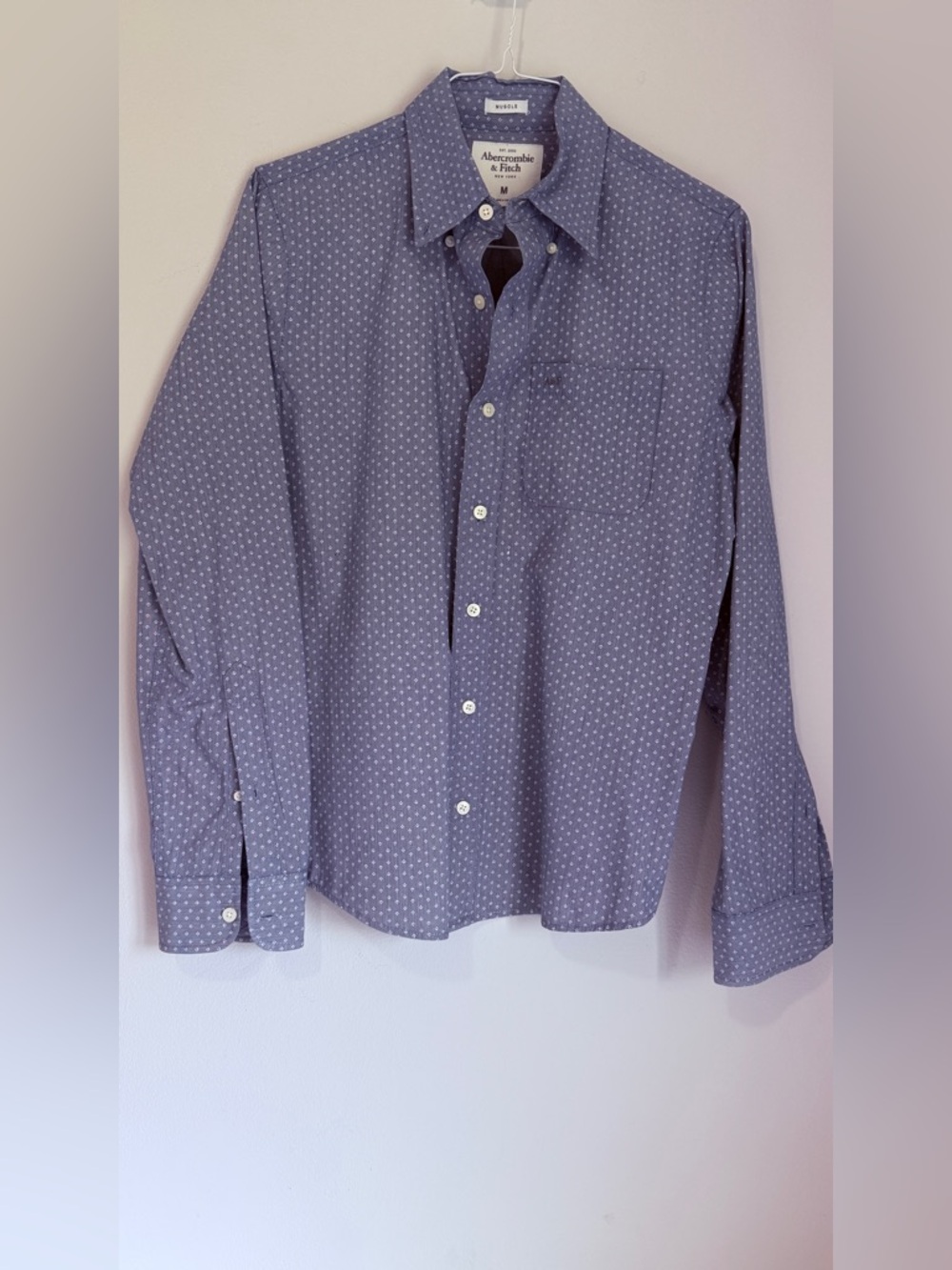 Abercrombie & Fitch Men’s Muscle Blue Button-Down Microdot Shirt